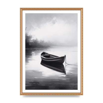Solitary Boat on Serene Lake Painting