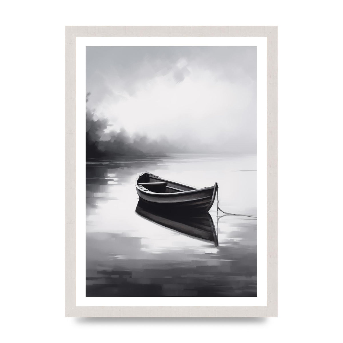Solitary Boat on Serene Lake Painting