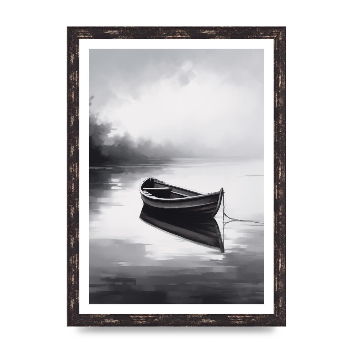 Solitary Boat on Serene Lake Painting