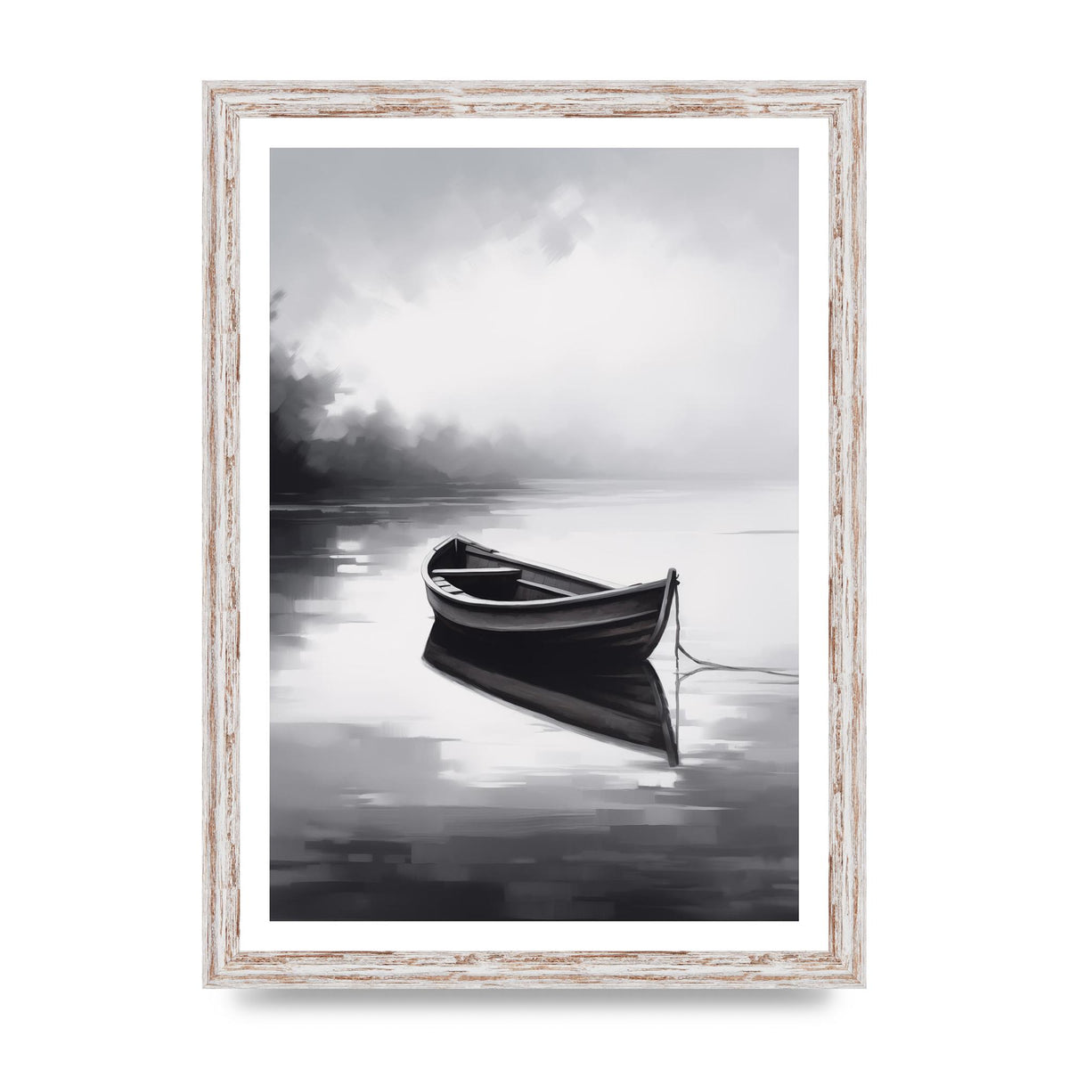 Solitary Boat on Serene Lake Painting