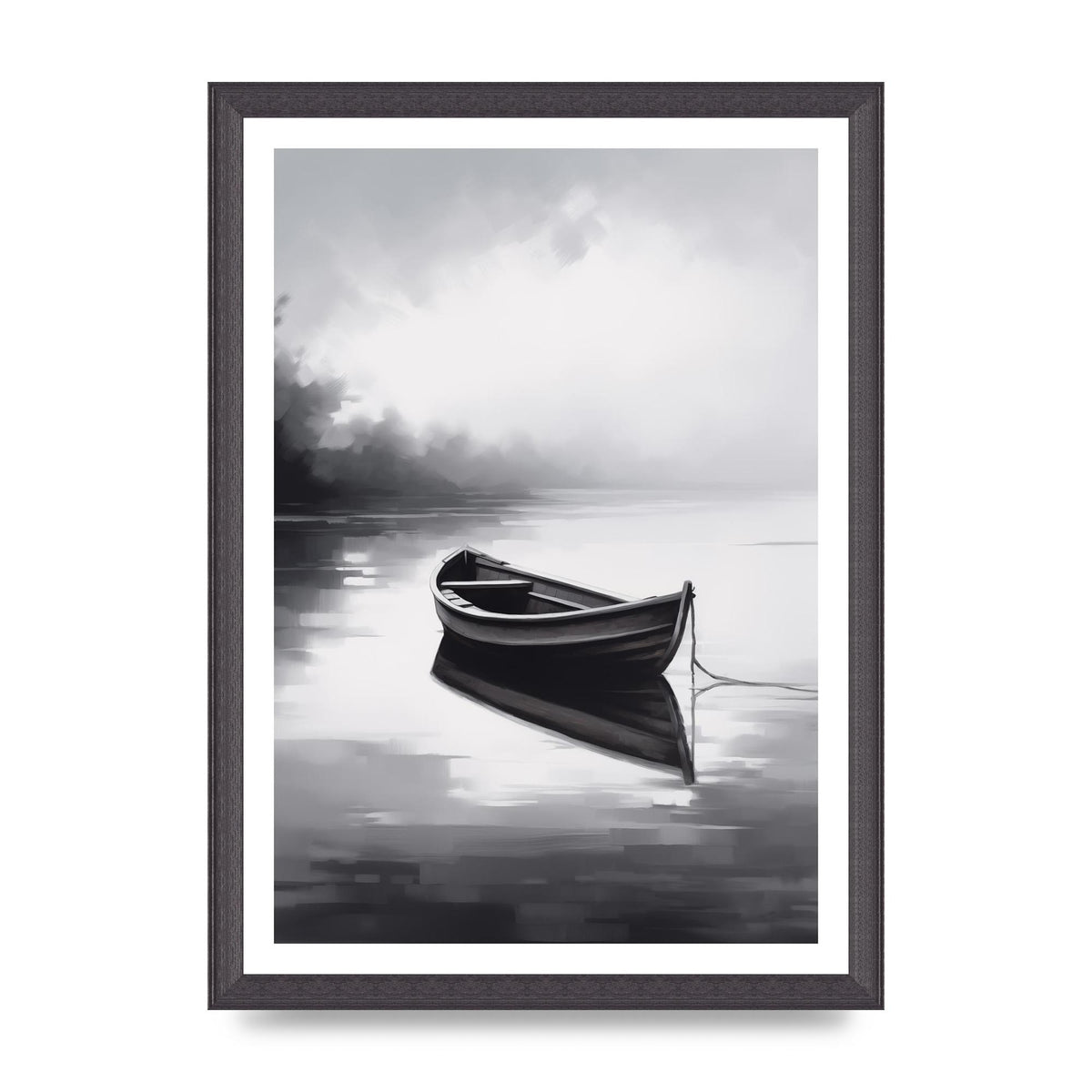 Solitary Boat on Serene Lake Painting