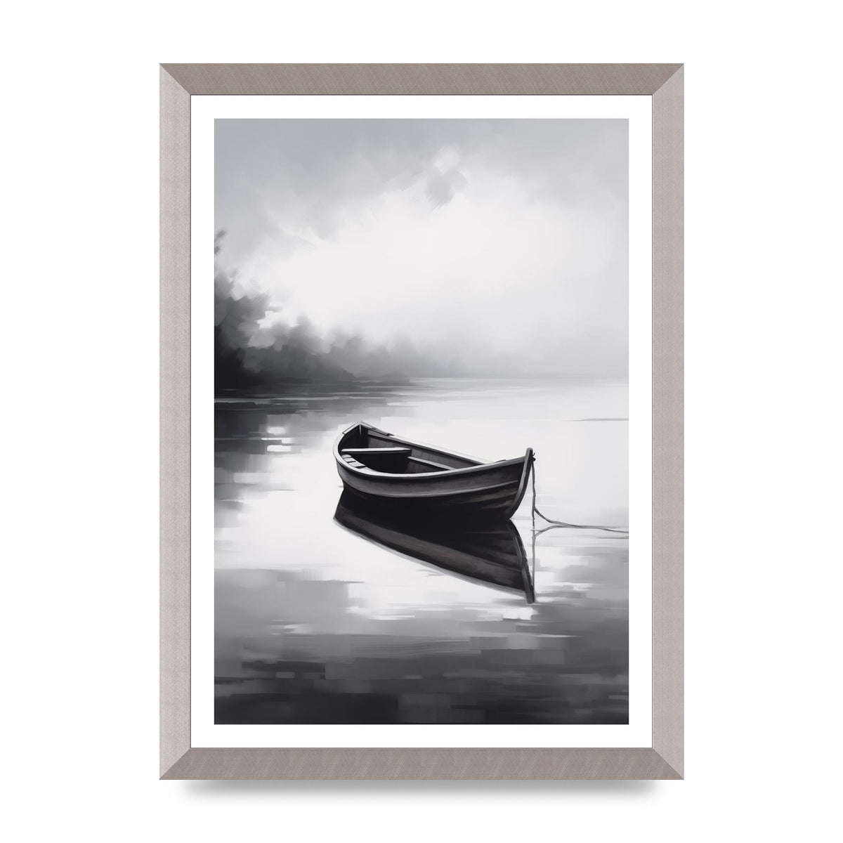Solitary Boat on Serene Lake Painting