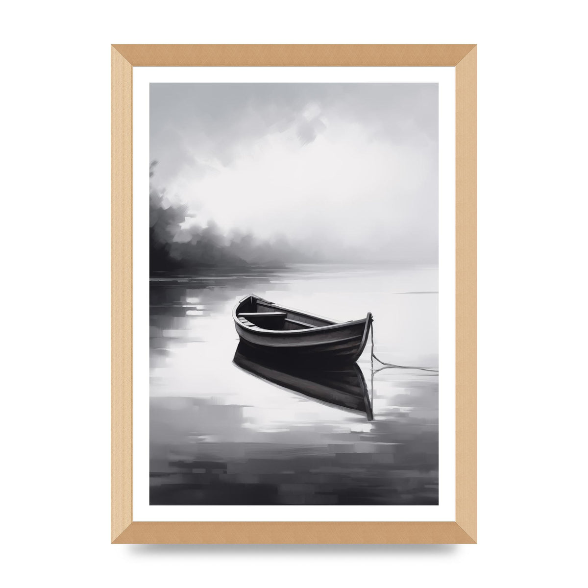Solitary Boat on Serene Lake Painting