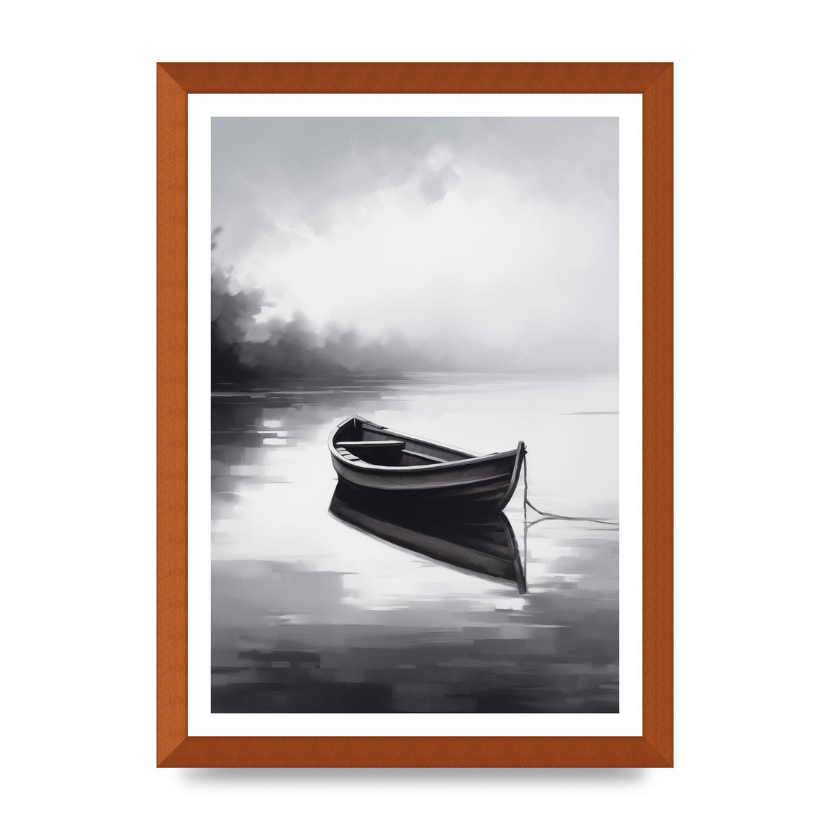 Solitary Boat on Serene Lake Painting
