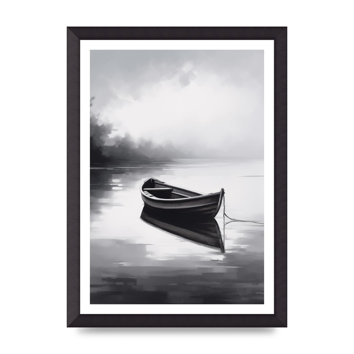 Solitary Boat on Serene Lake Painting