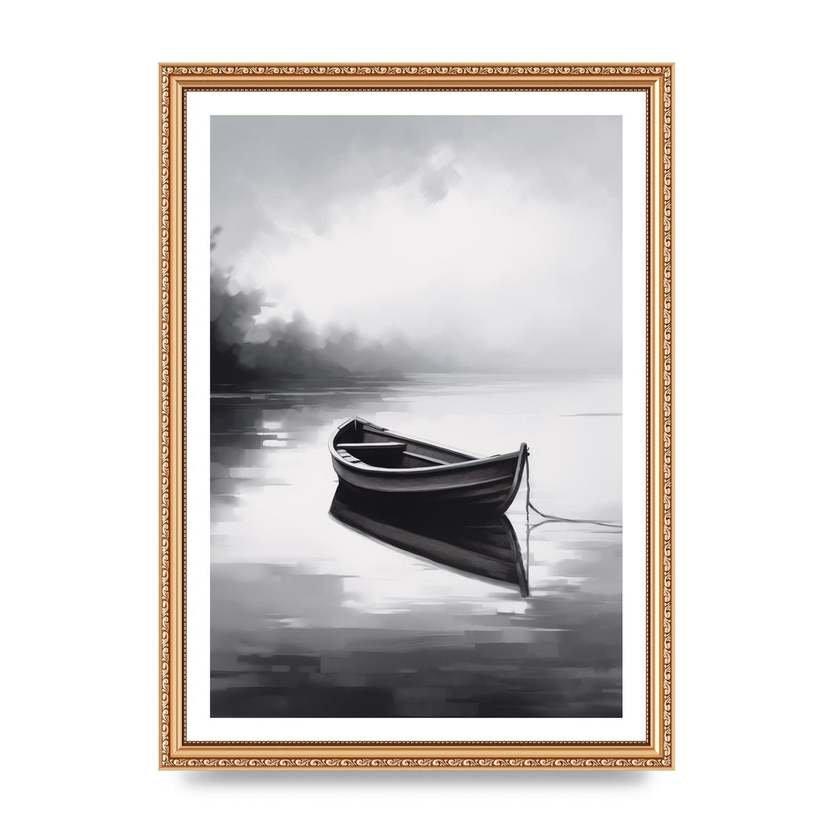 Solitary Boat on Serene Lake Painting