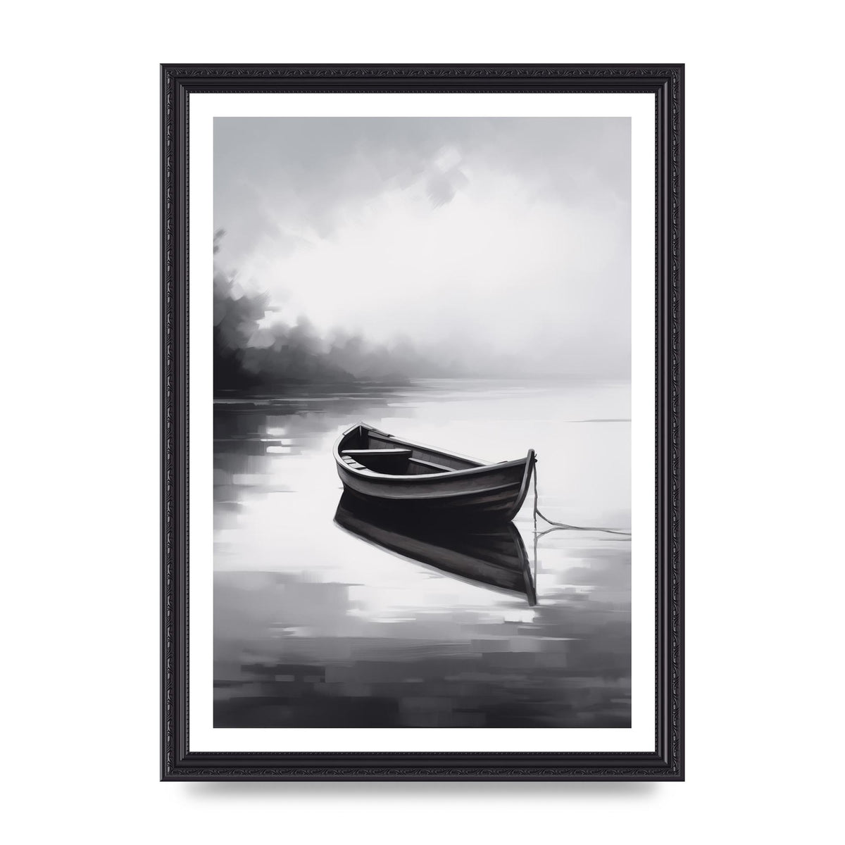 Solitary Boat on Serene Lake Painting