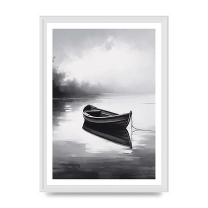 Solitary Boat on Serene Lake Painting