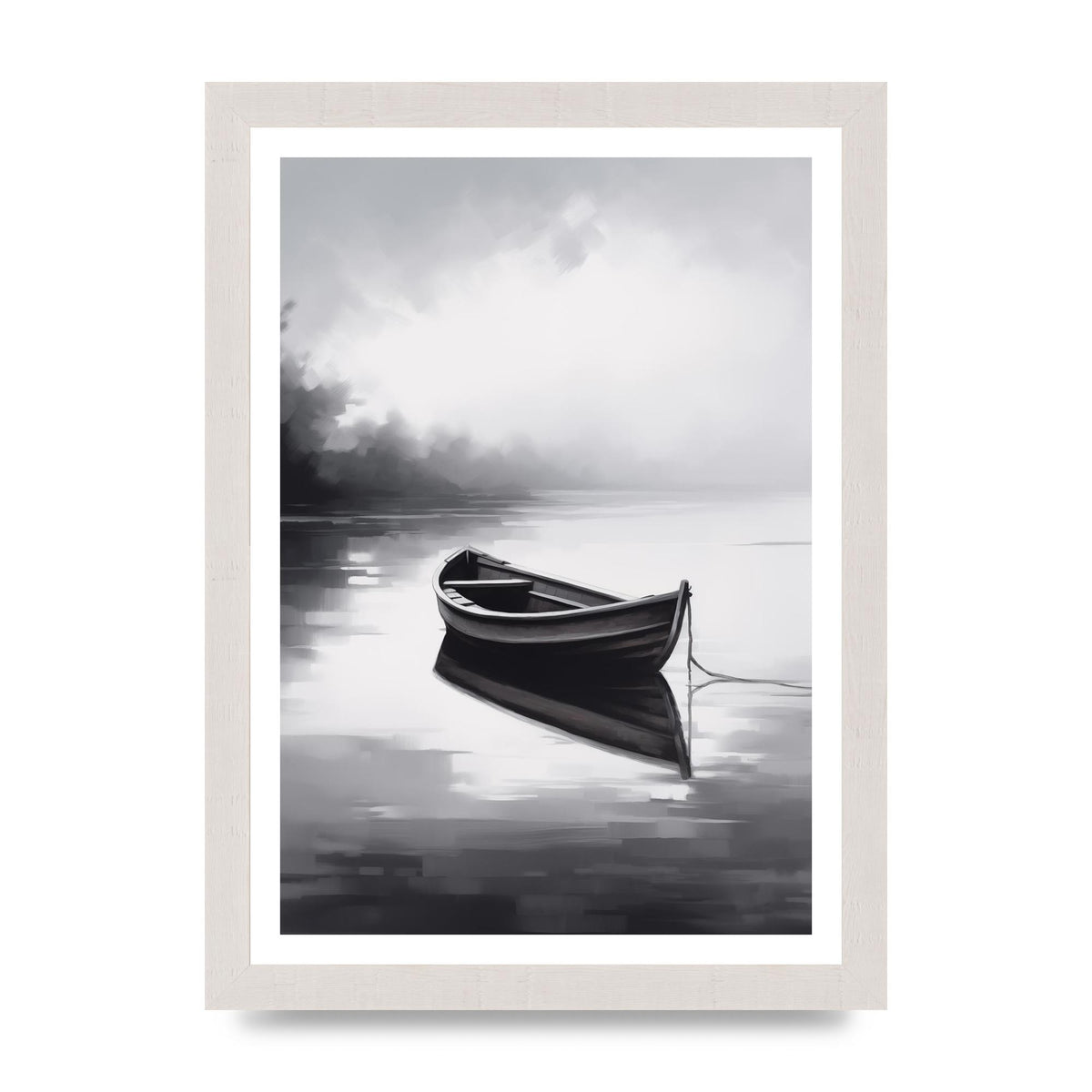 Solitary Boat on Serene Lake Painting