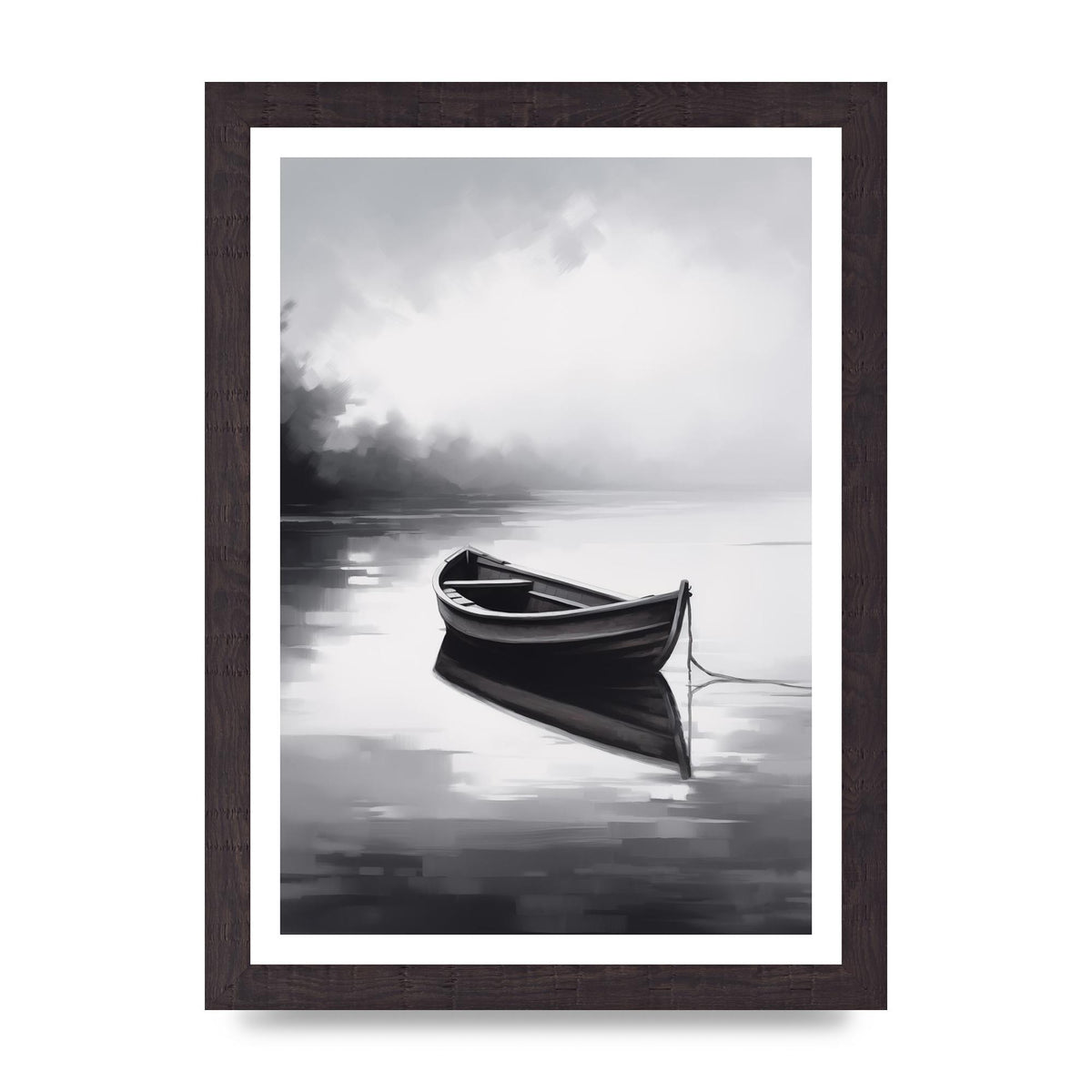 Solitary Boat on Serene Lake Painting
