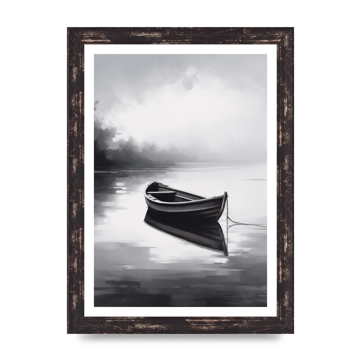 Solitary Boat on Serene Lake Painting