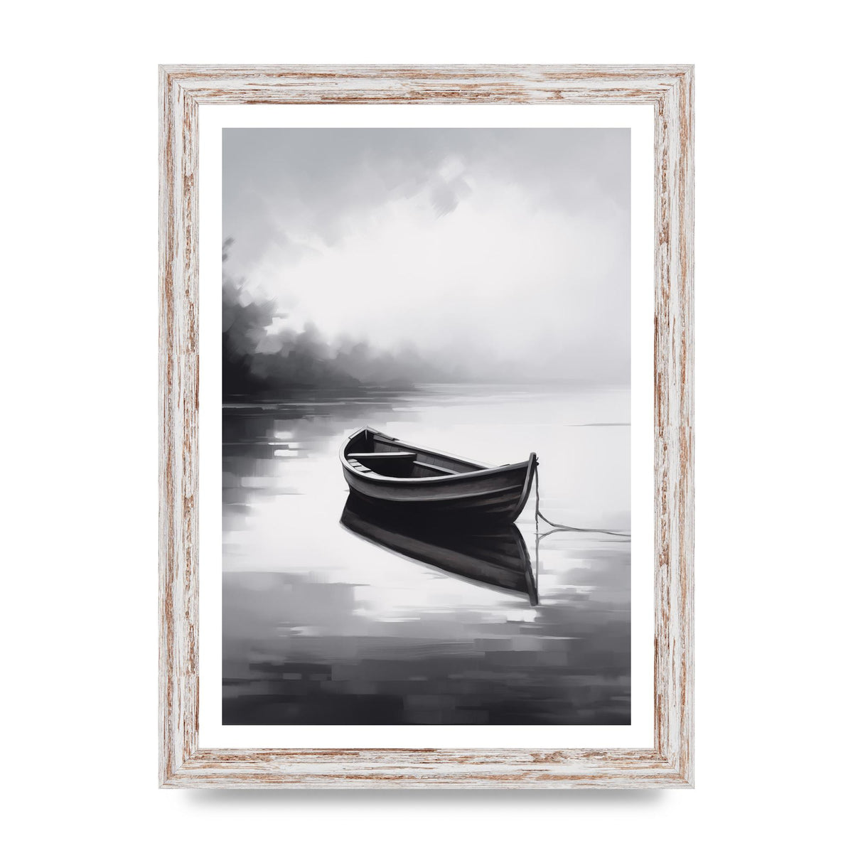 Solitary Boat on Serene Lake Painting