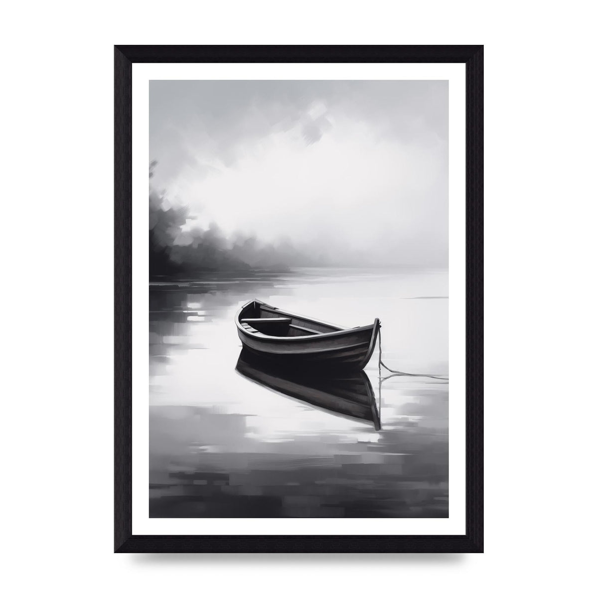 Solitary Boat on Serene Lake Painting