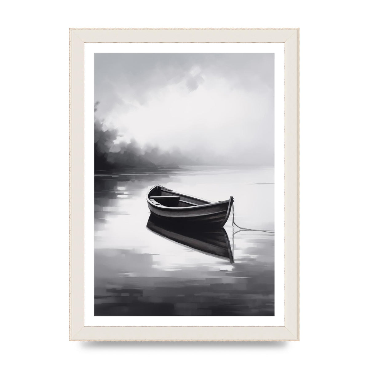 Solitary Boat on Serene Lake Painting
