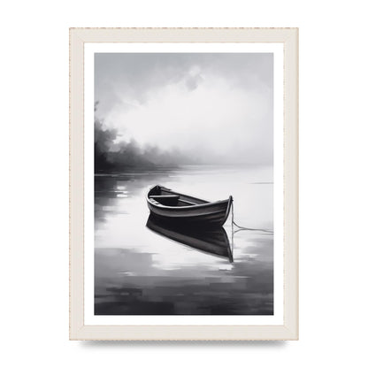 Solitary Boat on Serene Lake Painting