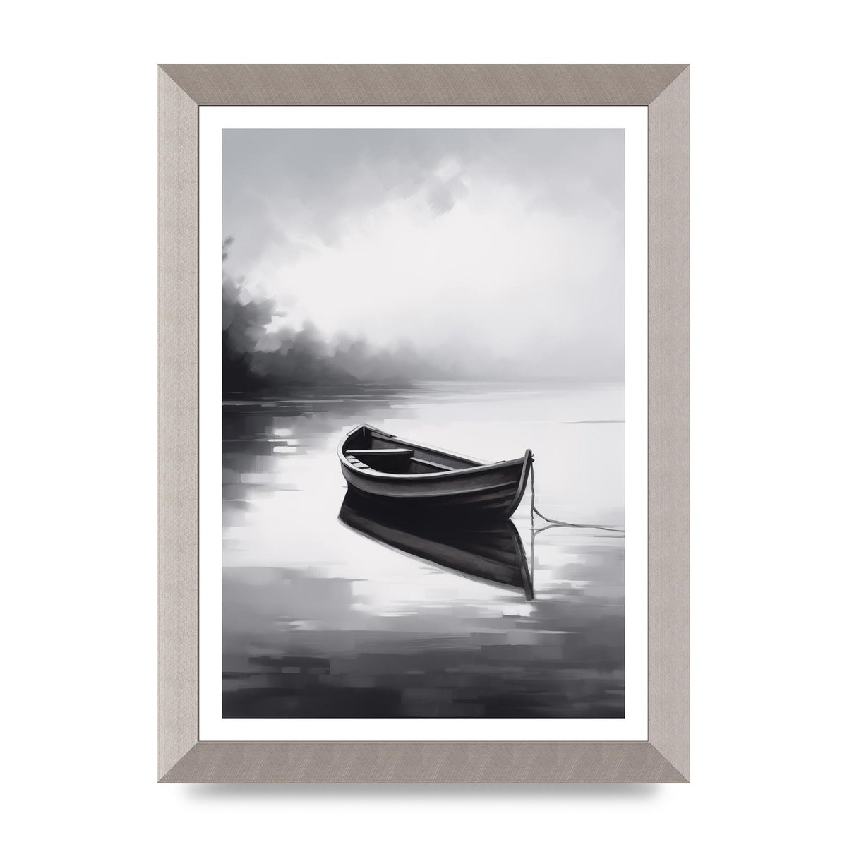 Solitary Boat on Serene Lake Painting