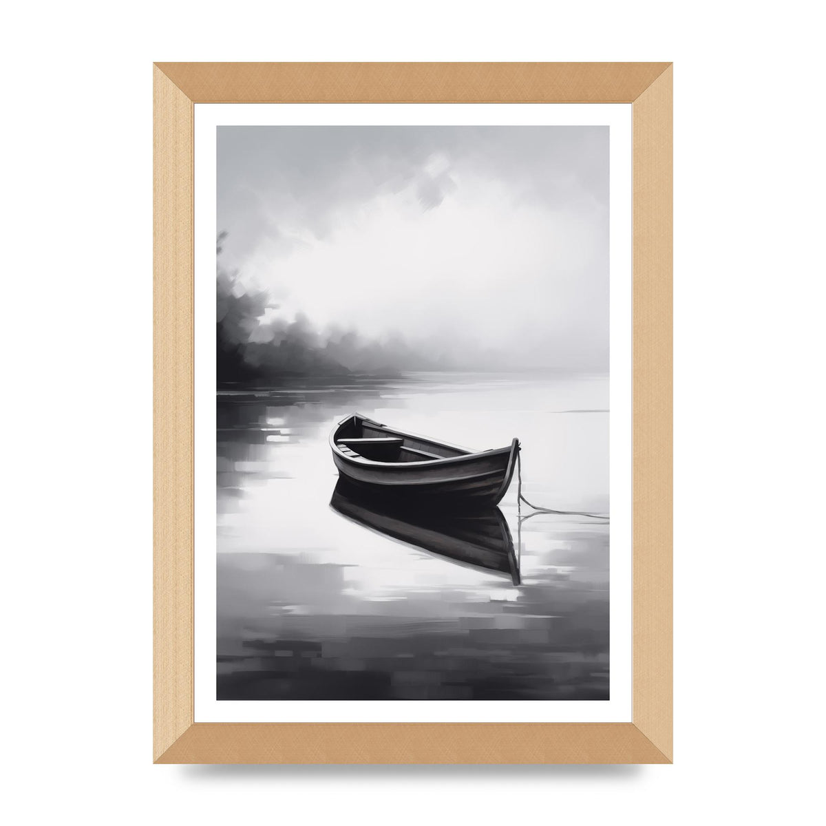 Solitary Boat on Serene Lake Painting