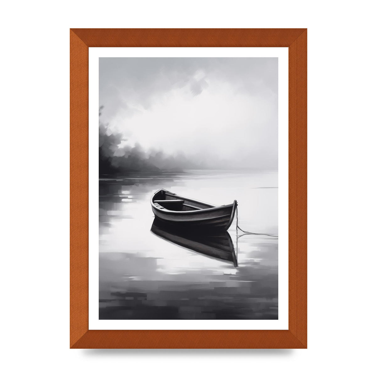 Solitary Boat on Serene Lake Painting