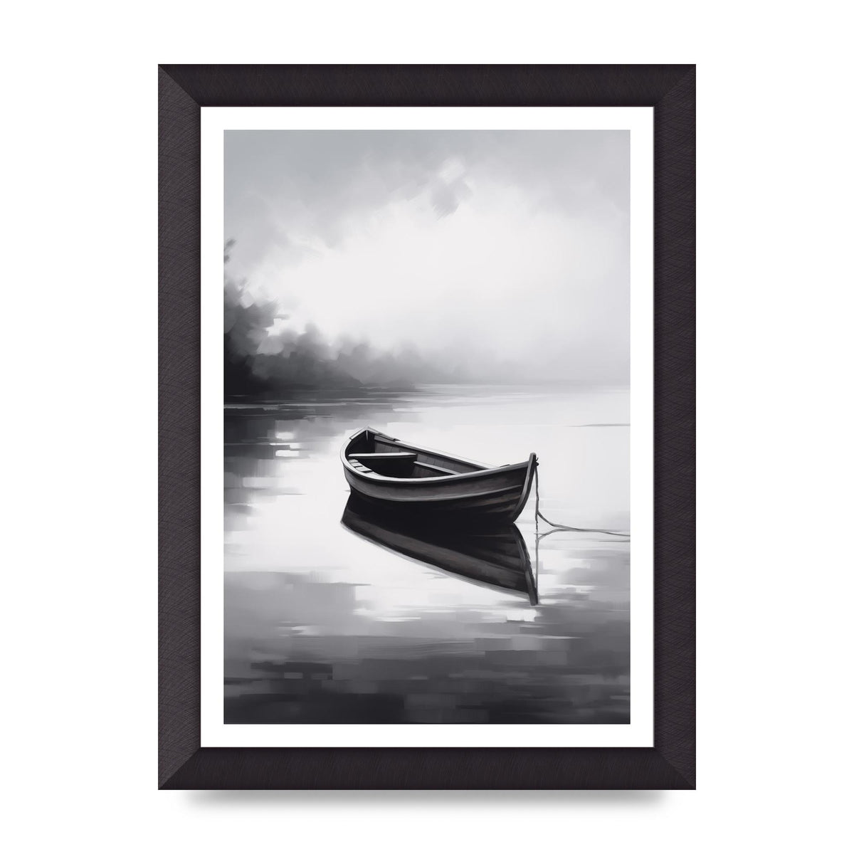 Solitary Boat on Serene Lake Painting