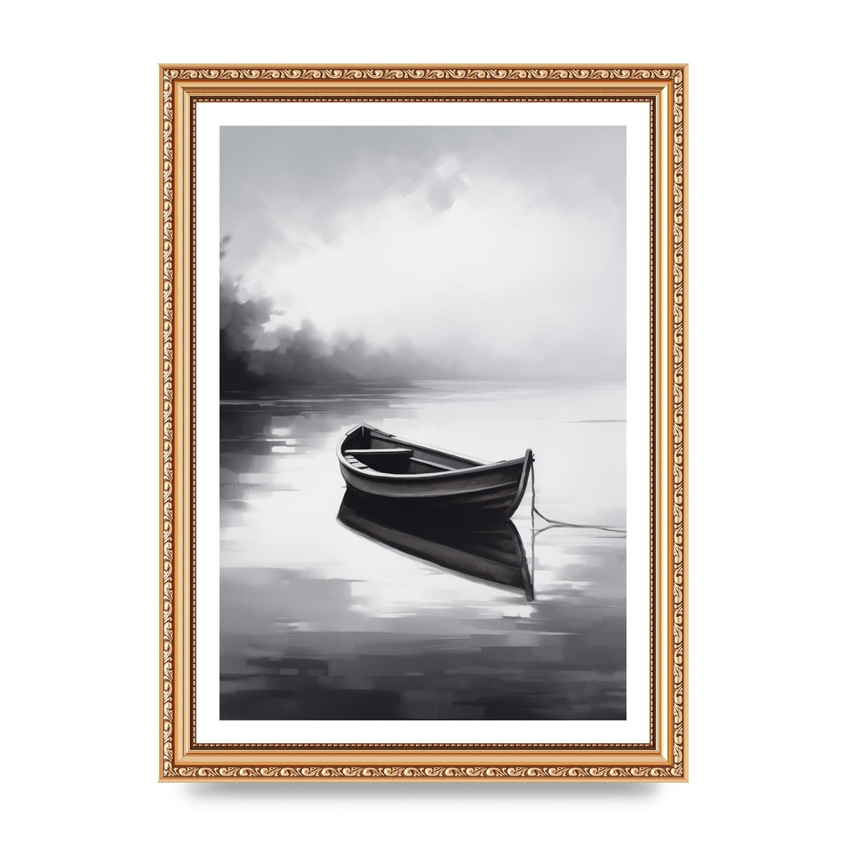 Solitary Boat on Serene Lake Painting