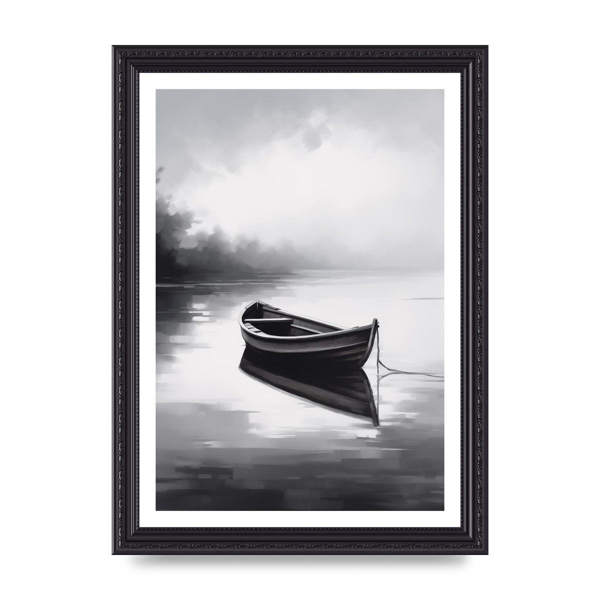 Solitary Boat on Serene Lake Painting