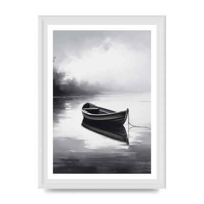Solitary Boat on Serene Lake Painting