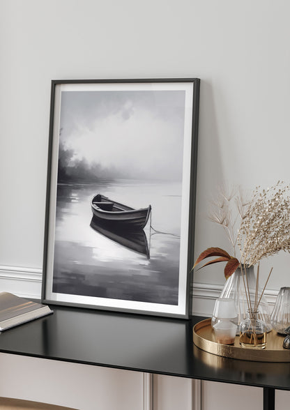 Solitary Boat on Serene Lake Painting
