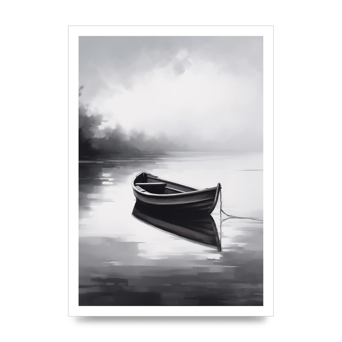 Solitary Boat on Serene Lake Painting