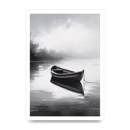 Solitary Boat on Serene Lake Painting