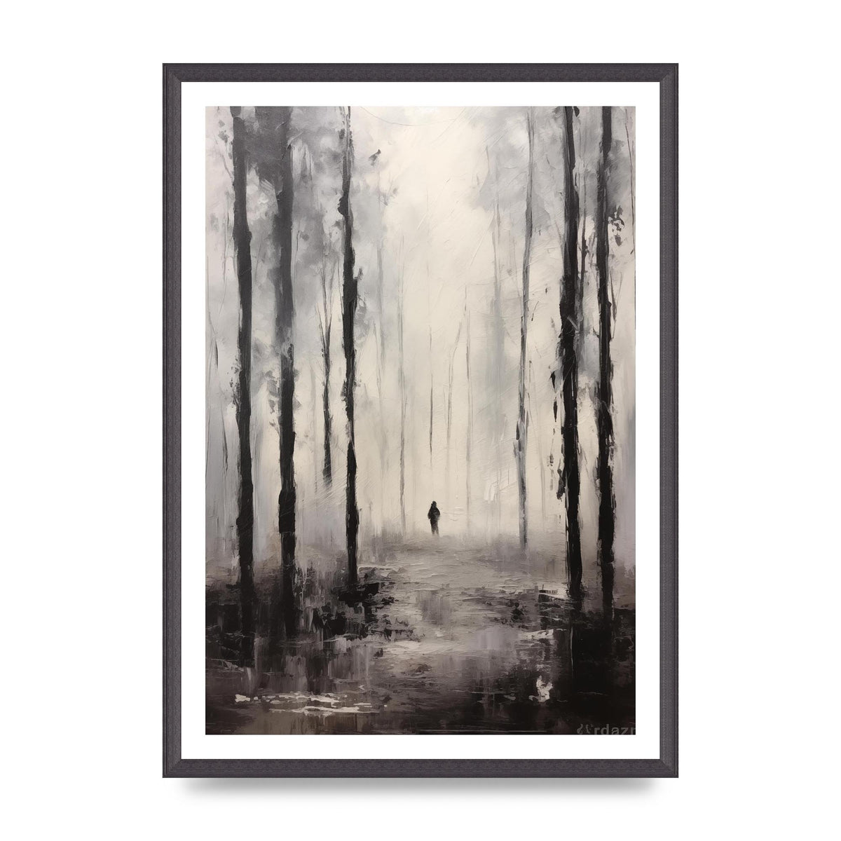 Tranquil Forest in Black and White Oil