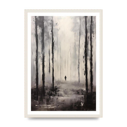 Tranquil Forest in Black and White Oil