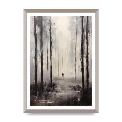 Tranquil Forest in Black and White Oil