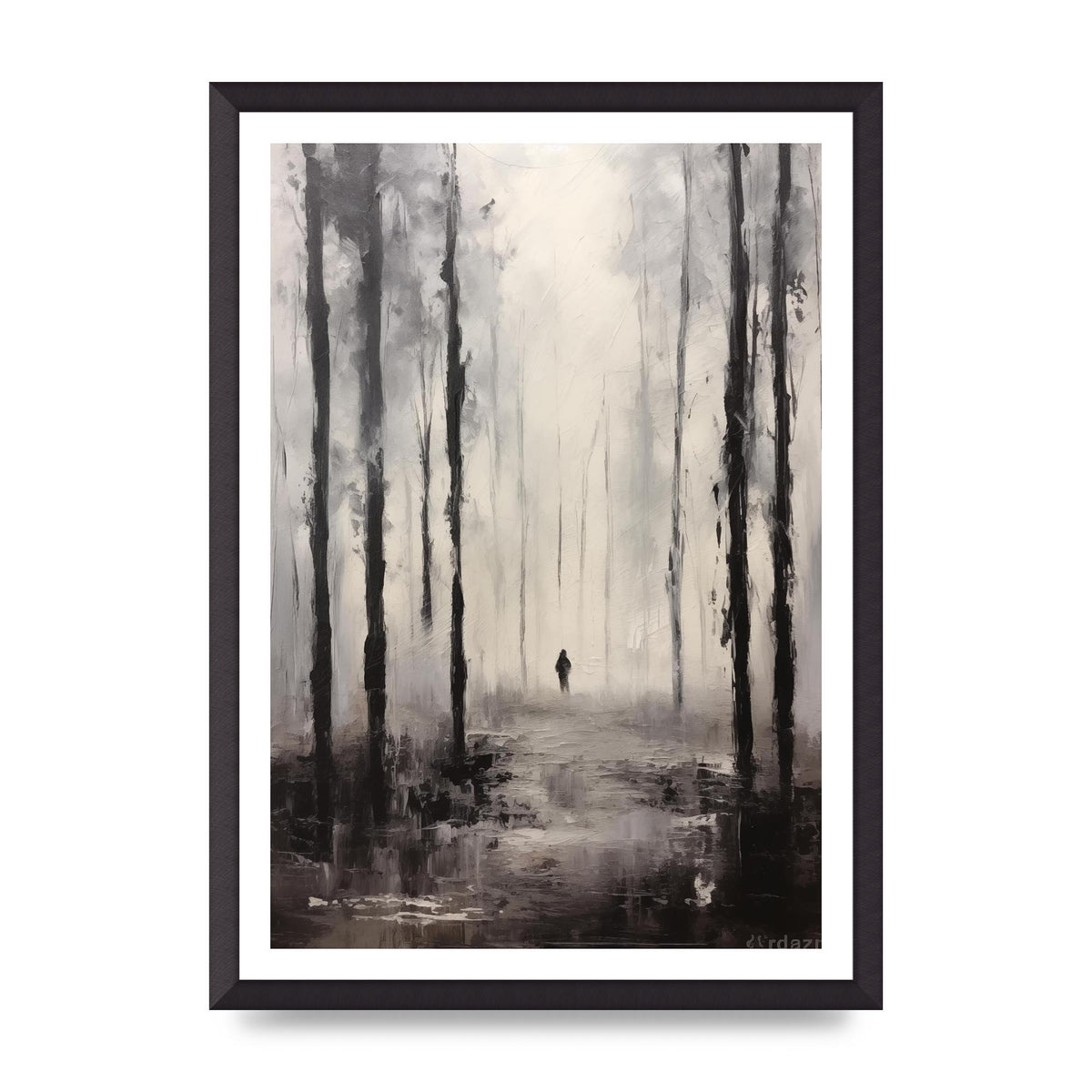 Tranquil Forest in Black and White Oil