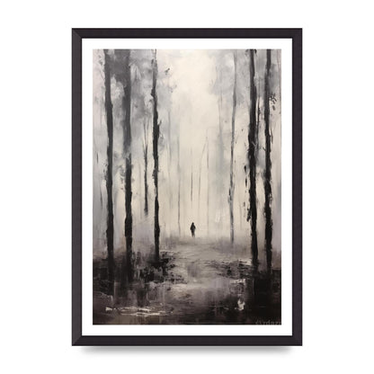 Tranquil Forest in Black and White Oil