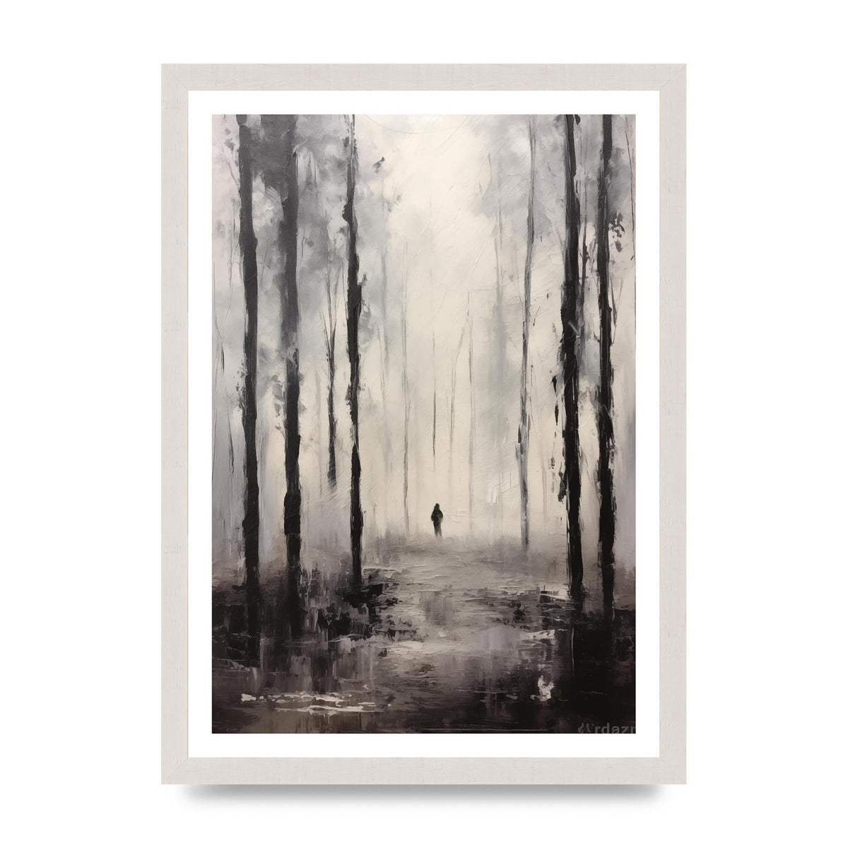 Tranquil Forest in Black and White Oil