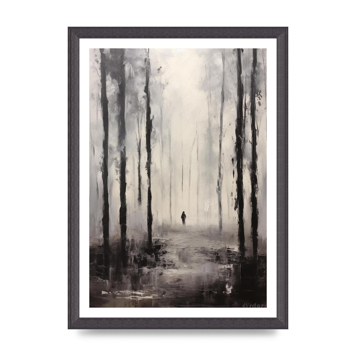 Tranquil Forest in Black and White Oil