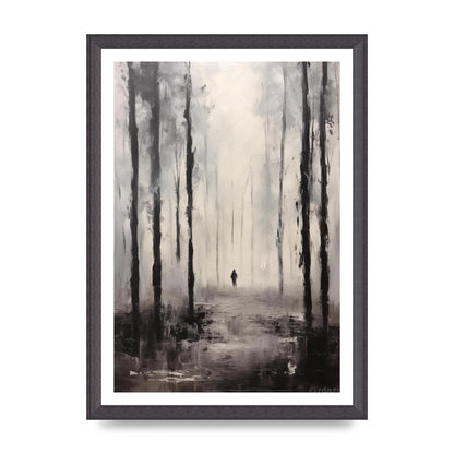 Tranquil Forest in Black and White Oil