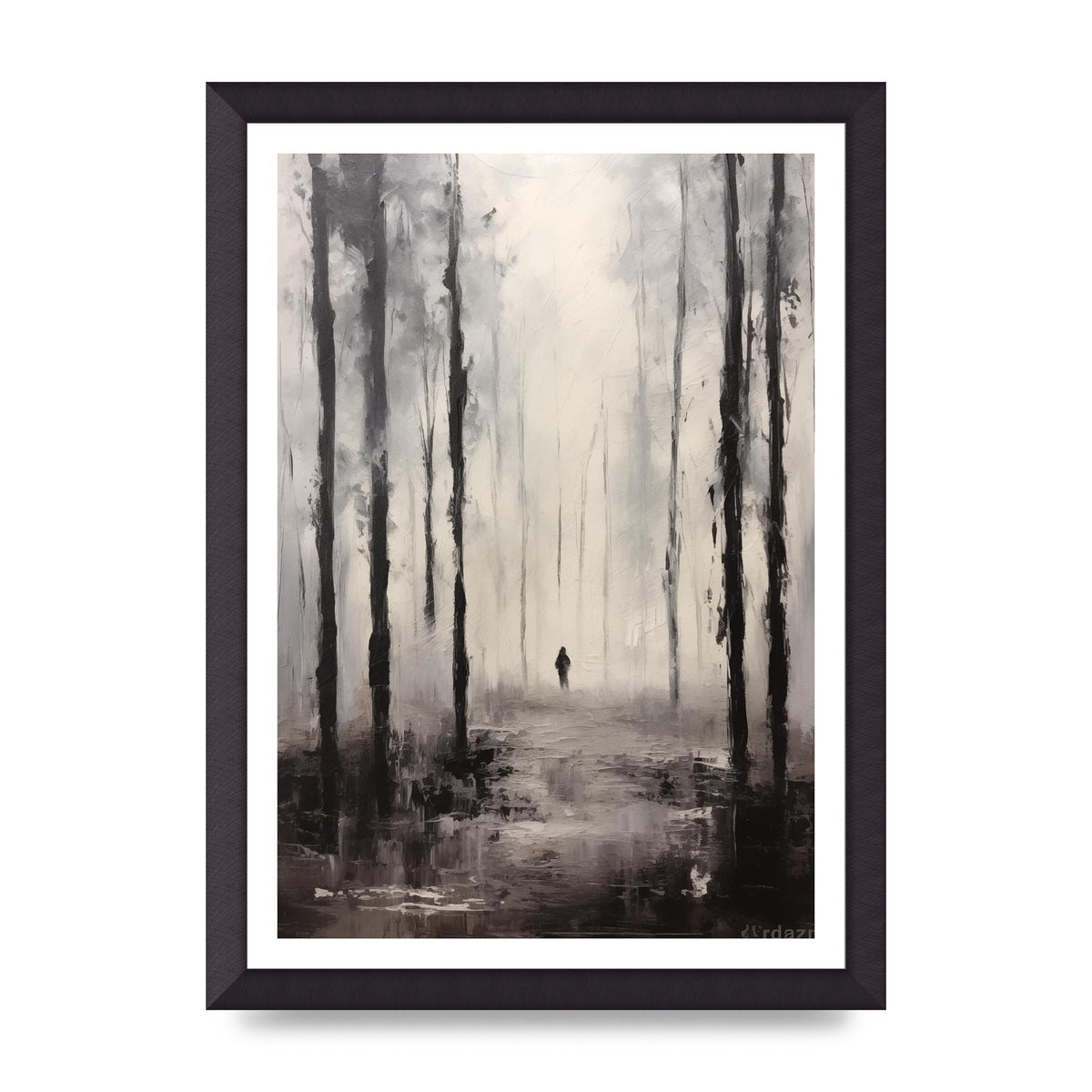 Tranquil Forest in Black and White Oil