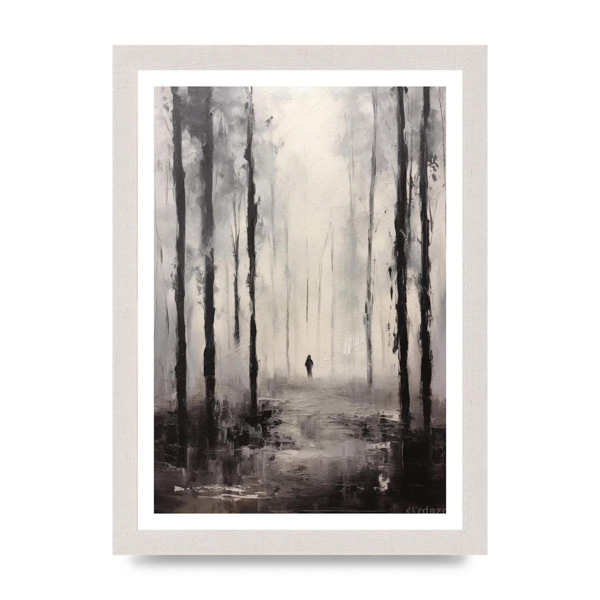 Tranquil Forest in Black and White Oil