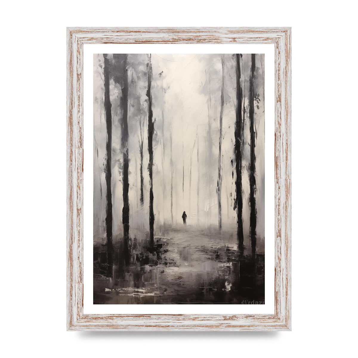 Tranquil Forest in Black and White Oil