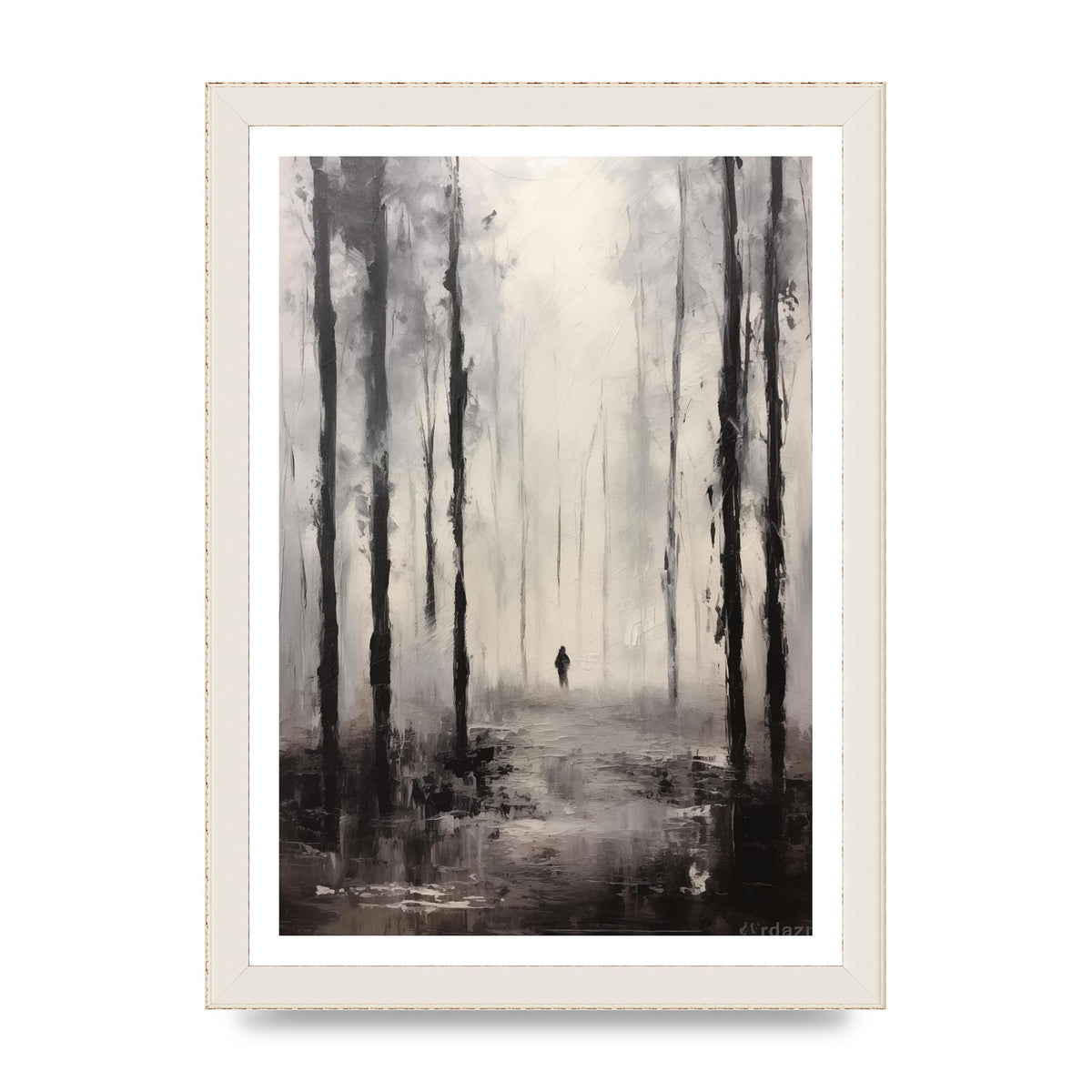 Tranquil Forest in Black and White Oil