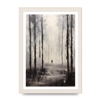 Tranquil Forest in Black and White Oil