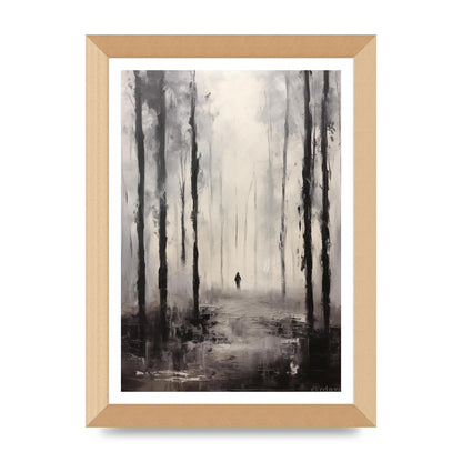 Tranquil Forest in Black and White Oil