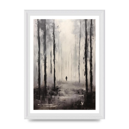 Tranquil Forest in Black and White Oil
