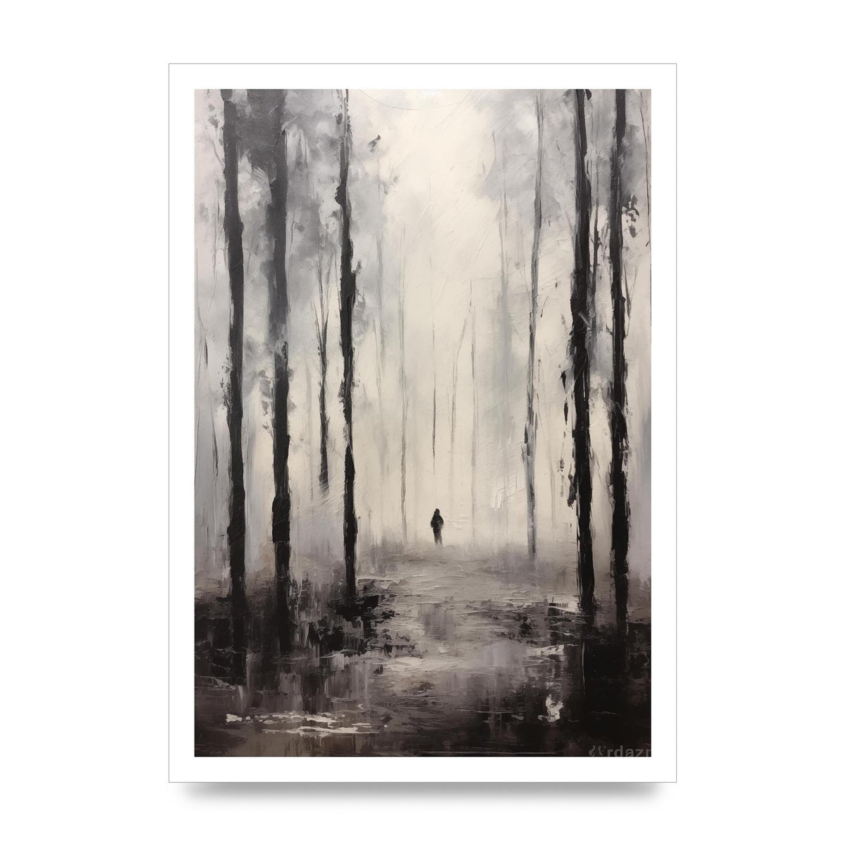 Tranquil Forest in Black and White Oil