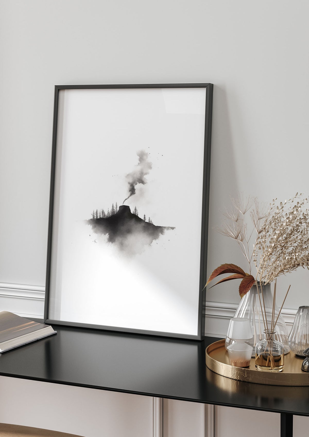 Serene Gradients in Black and White Watercolor