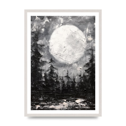 Starry Night in Monochromatic Impressionism, print in an A2 white saw cut grain frame