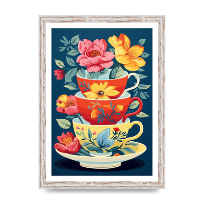 Vivid Stacked Flower-Patterned Teacups