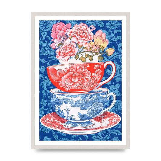 Delicate Floral Patterns on Colorful Cups