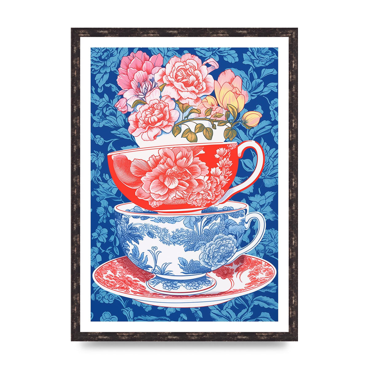 Delicate Floral Patterns on Colorful Cups